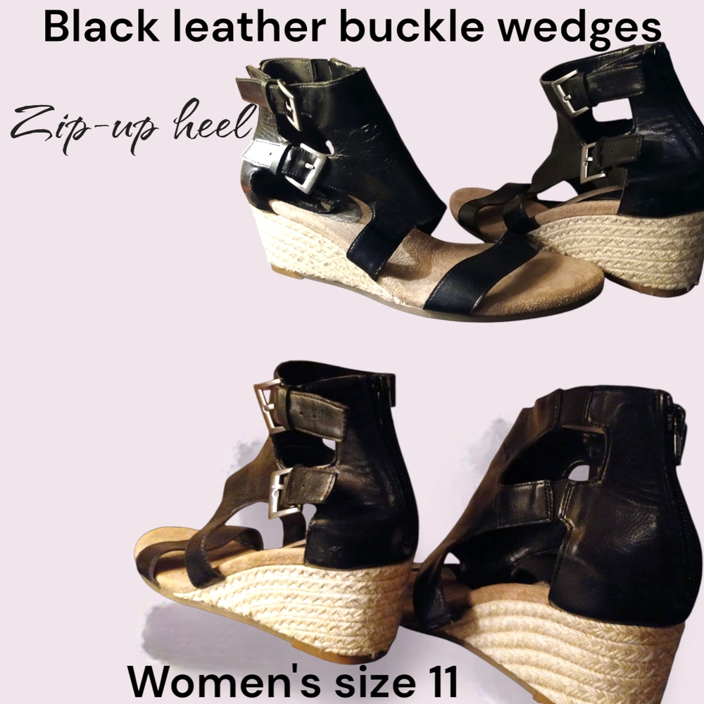 Black Wedge Sandals with Adjustable Straps
